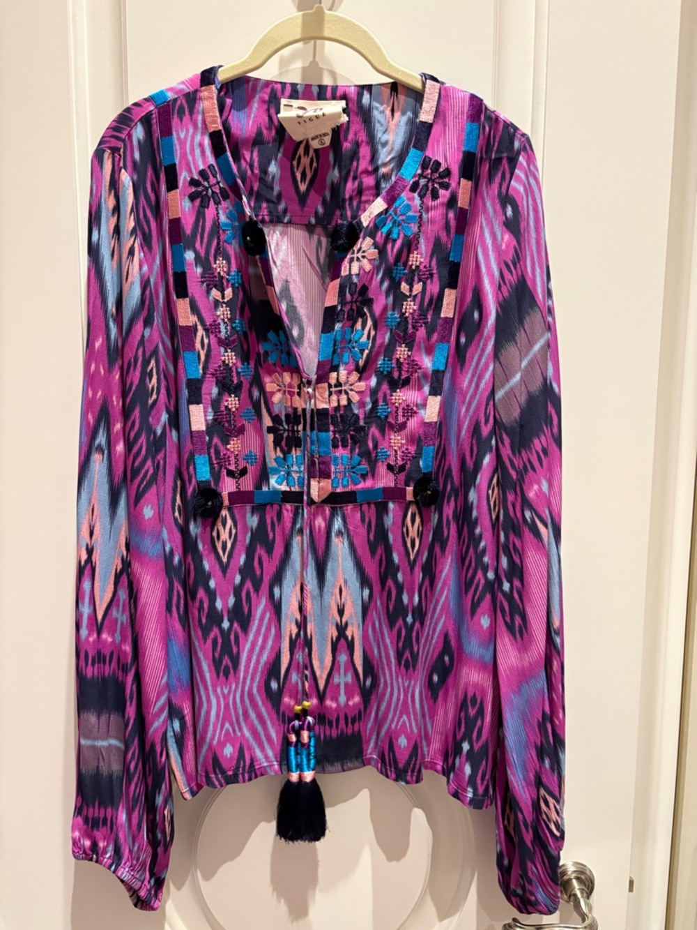 Boho Embroidered V-Neck Blouse in Purple Multi